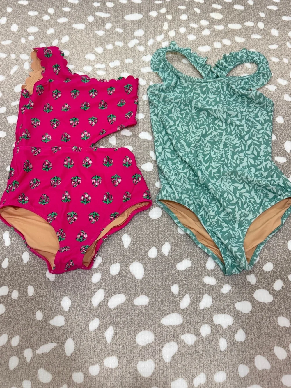 Bundle Crewcuts one piece swimsuit sage ruffle girl block print floral scalloped